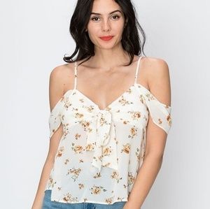 HYFVE floral cold shoulder bow top
